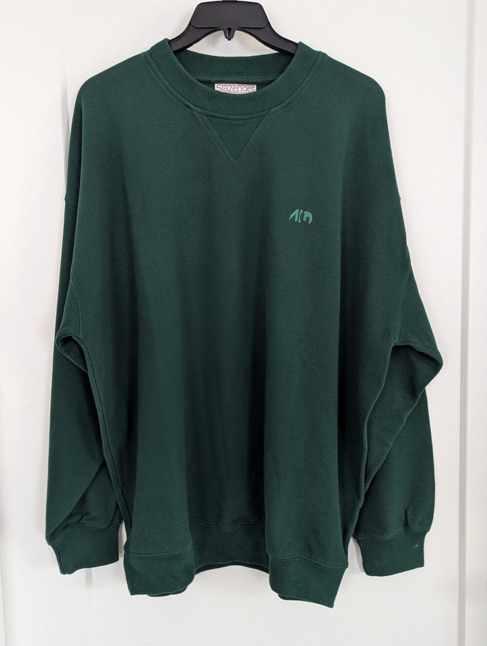 Vtg Slazenger Sweatshirt Mens XL Green Crewneck 100% Cotton Hong Kong 90s EUC